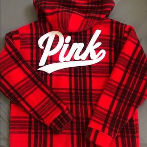 PINK Polar Fleece Plaid Half Zip Pullover